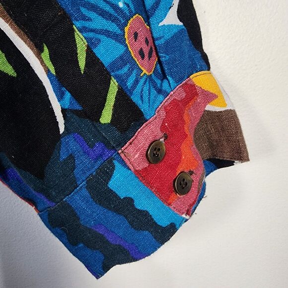 Chicos Top Size 0 Small Multicolor Floral 100% Linen Button Pockets 3/4 Sleeve - Picture 6 of 9